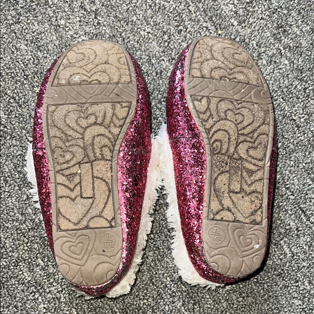 Pink Glitter Moccasin Slippers with Faux Fur Lining